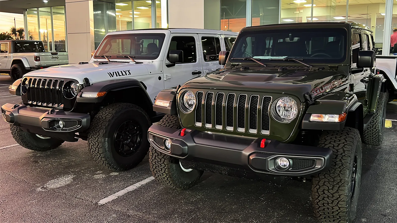 Two BEXT Jeeps delivered outside a Miami hotel